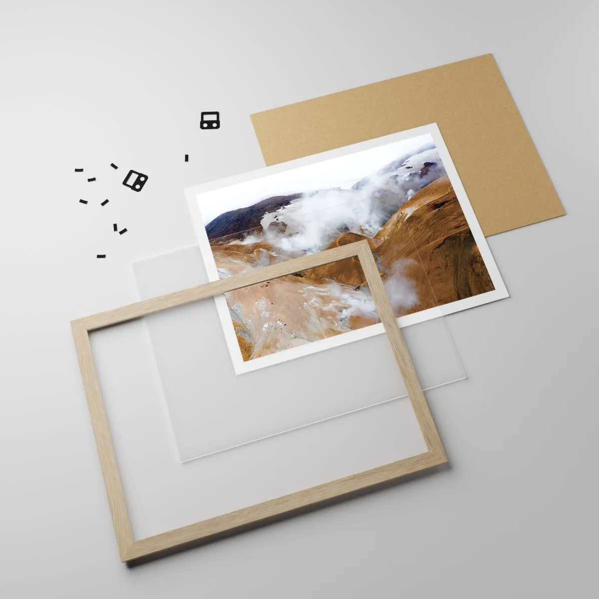 Plagát v ráme zo svetlého duba - Drsná krása Islandu - 50x40 cm