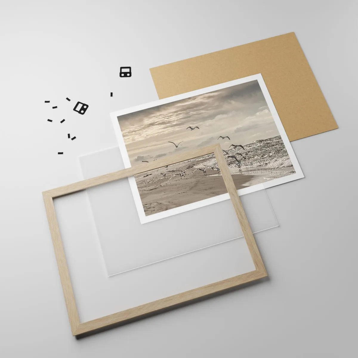 Plakat i ramme af lyst egetræ - Havet brummer, fuglene synger - 70x50 cm