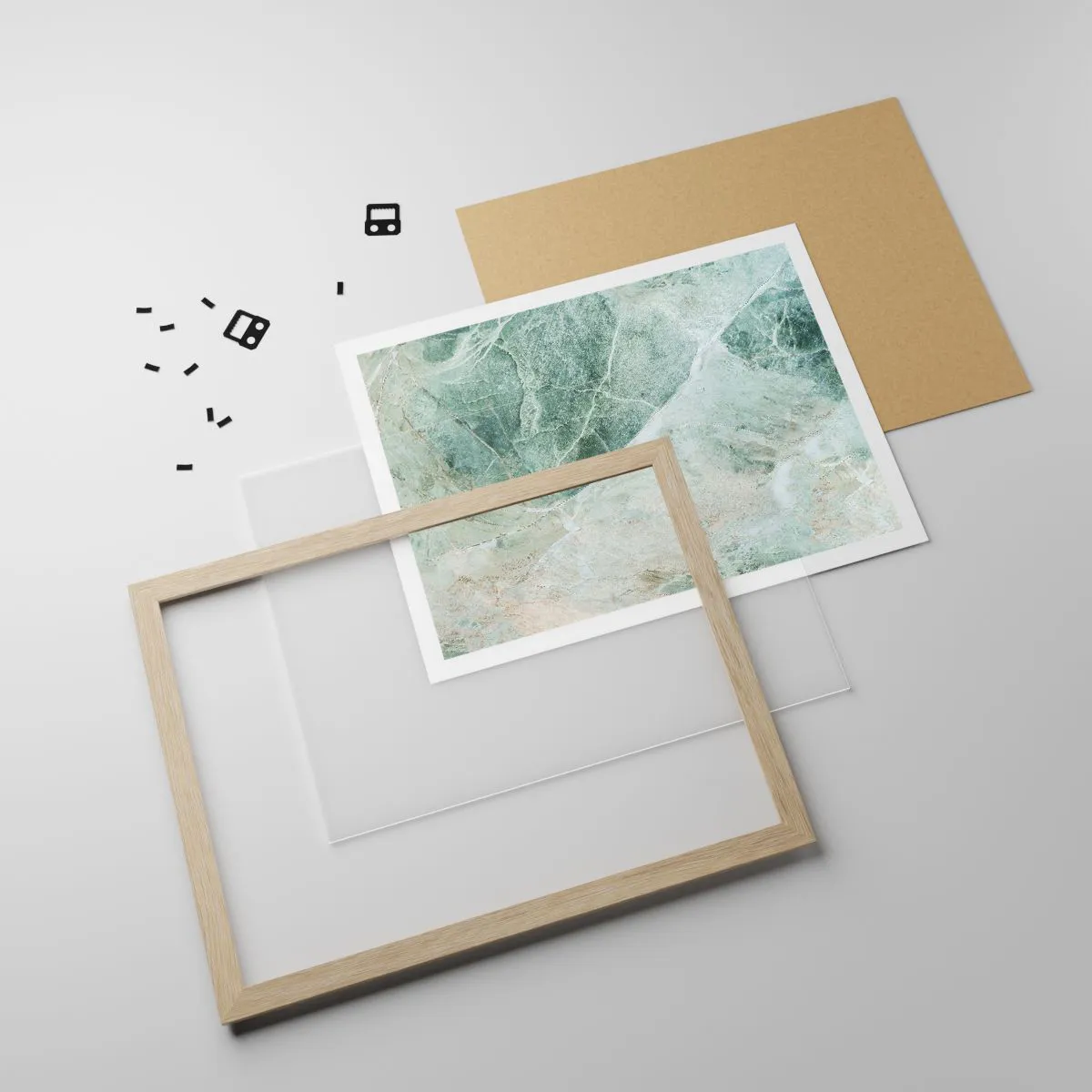 Plakat i ramme af lyst egetræ - Den ædle kølighed af sten - 100x70 cm