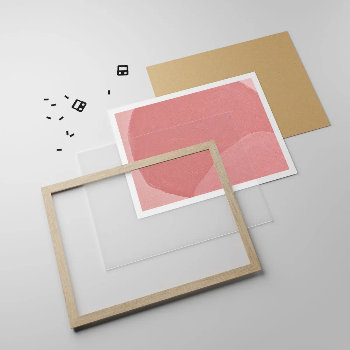 Poster in cornice rovere chiaro - Composizione organica in rosa - 50x40 cm