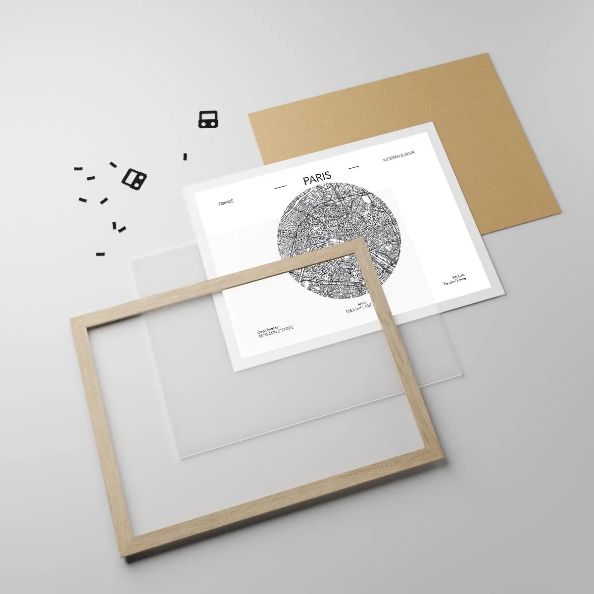 Plakát v rámu světlý dub - Anatomie Paříže - 70x50 cm