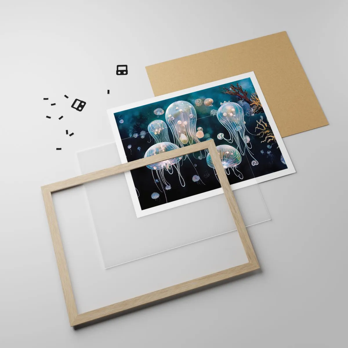 Poster în ramă de stejar deschis - Balul subacvatic - 91x61 cm