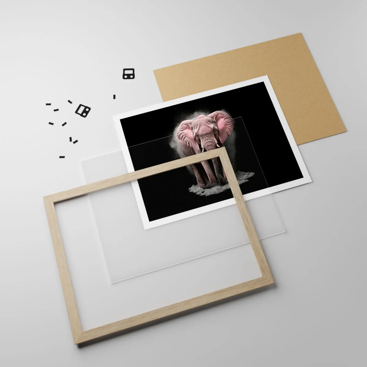 Pôster com moldura de carvalho claro - Não pense em um elefante rosa! - 70x50 cm