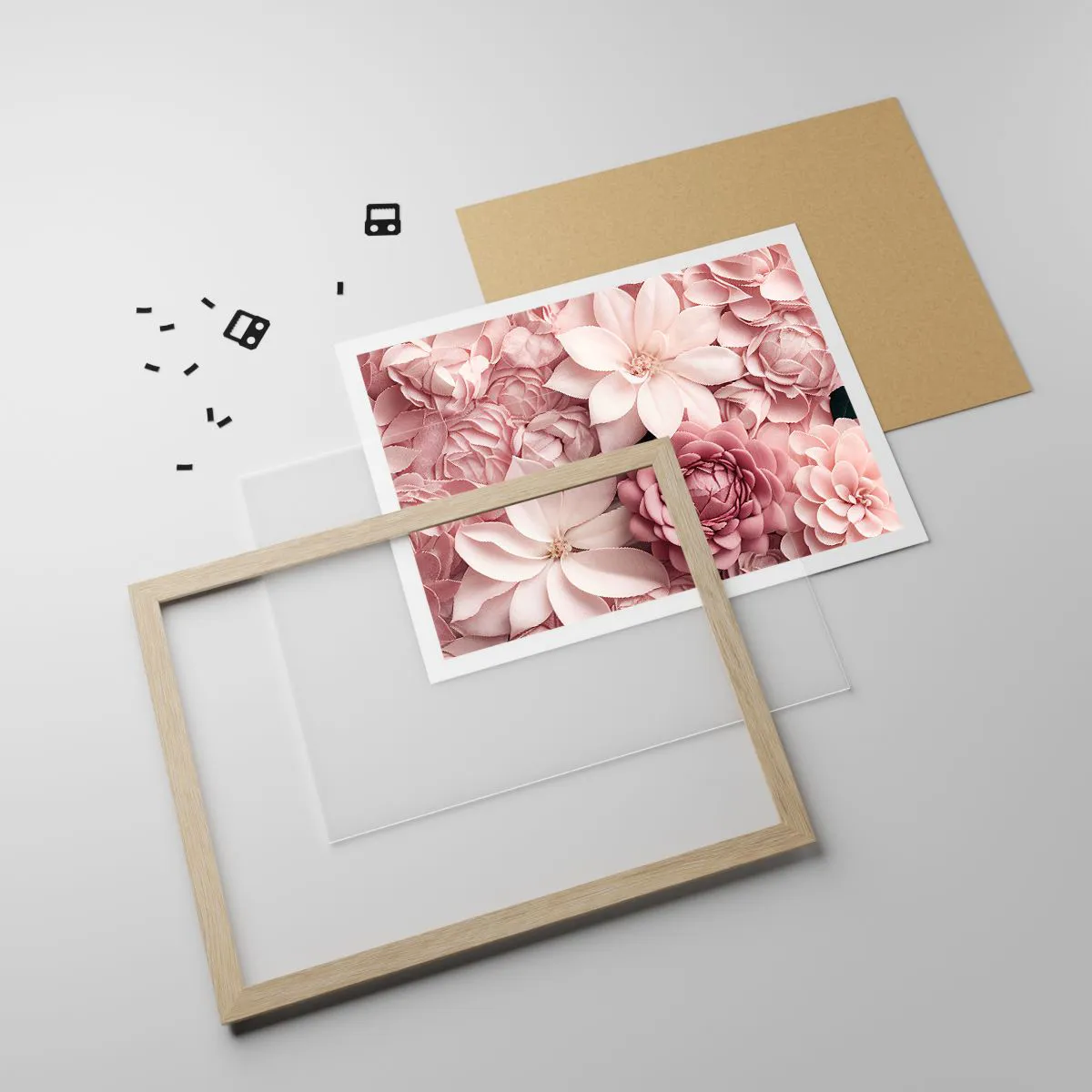 Poster in einem Rahmen aus heller Eiche - In rosa Blütenblättern - 70x50 cm