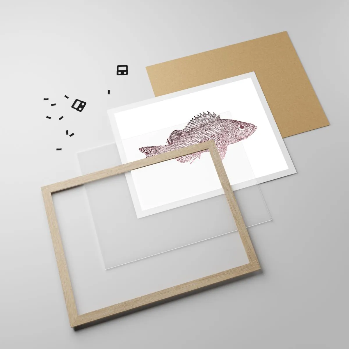 Pôster com moldura de carvalho claro - Peixe de olhos grandes - 50x40 cm