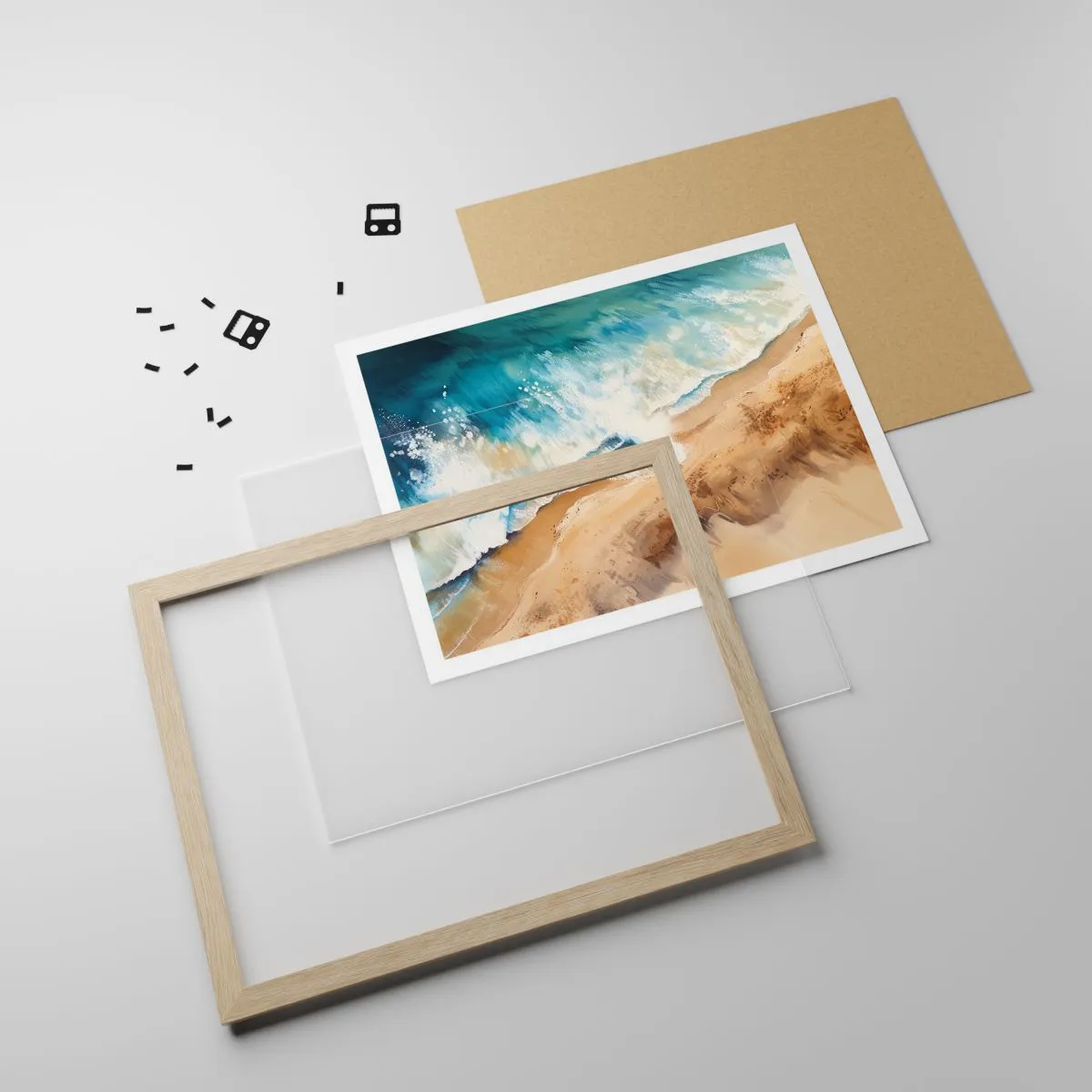 Poster in einem Rahmen aus heller Eiche - Zurückkehrende Welle - 100x70 cm