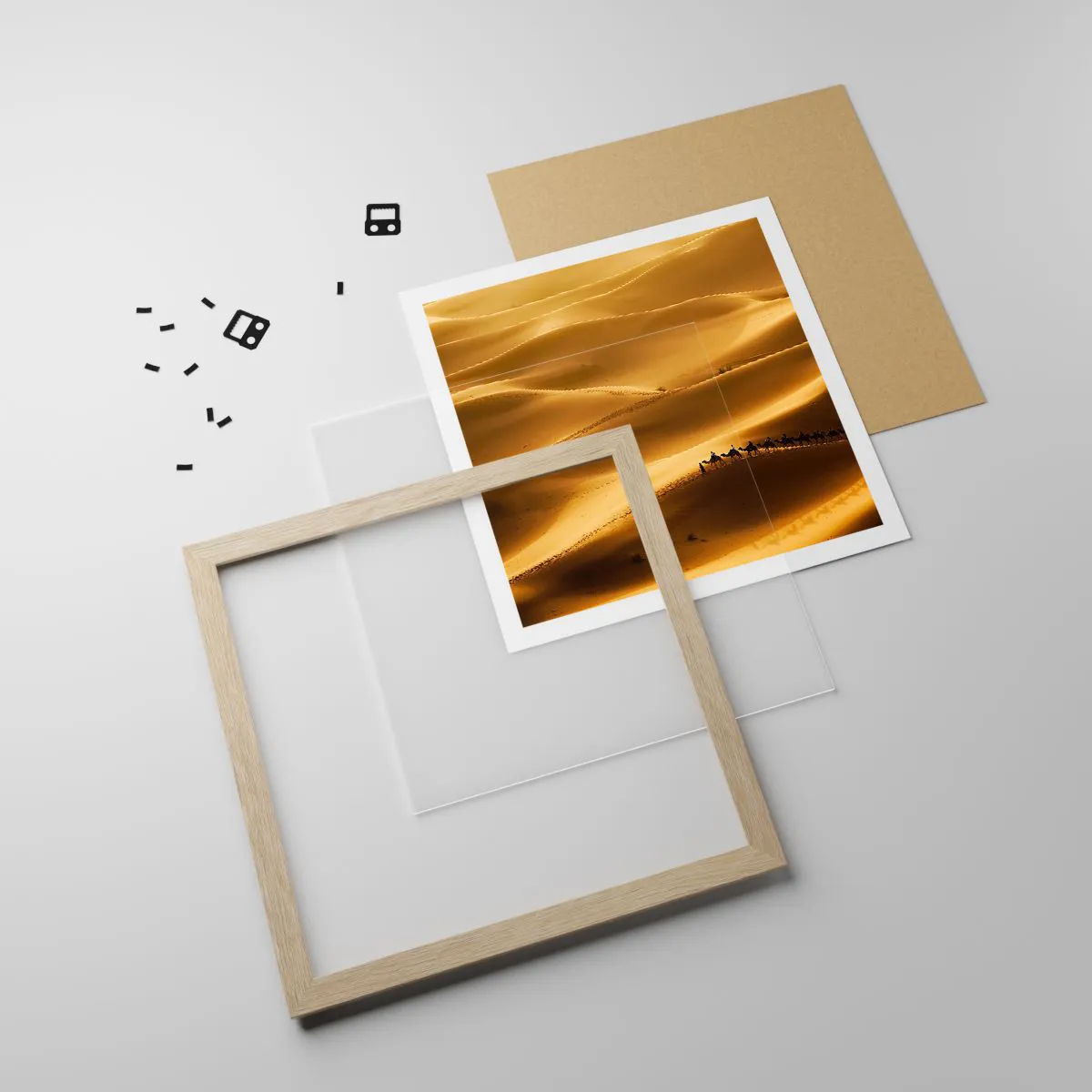 Plakat w ramie jasny dąb - Karawana na falach pustyni - 40x40 cm