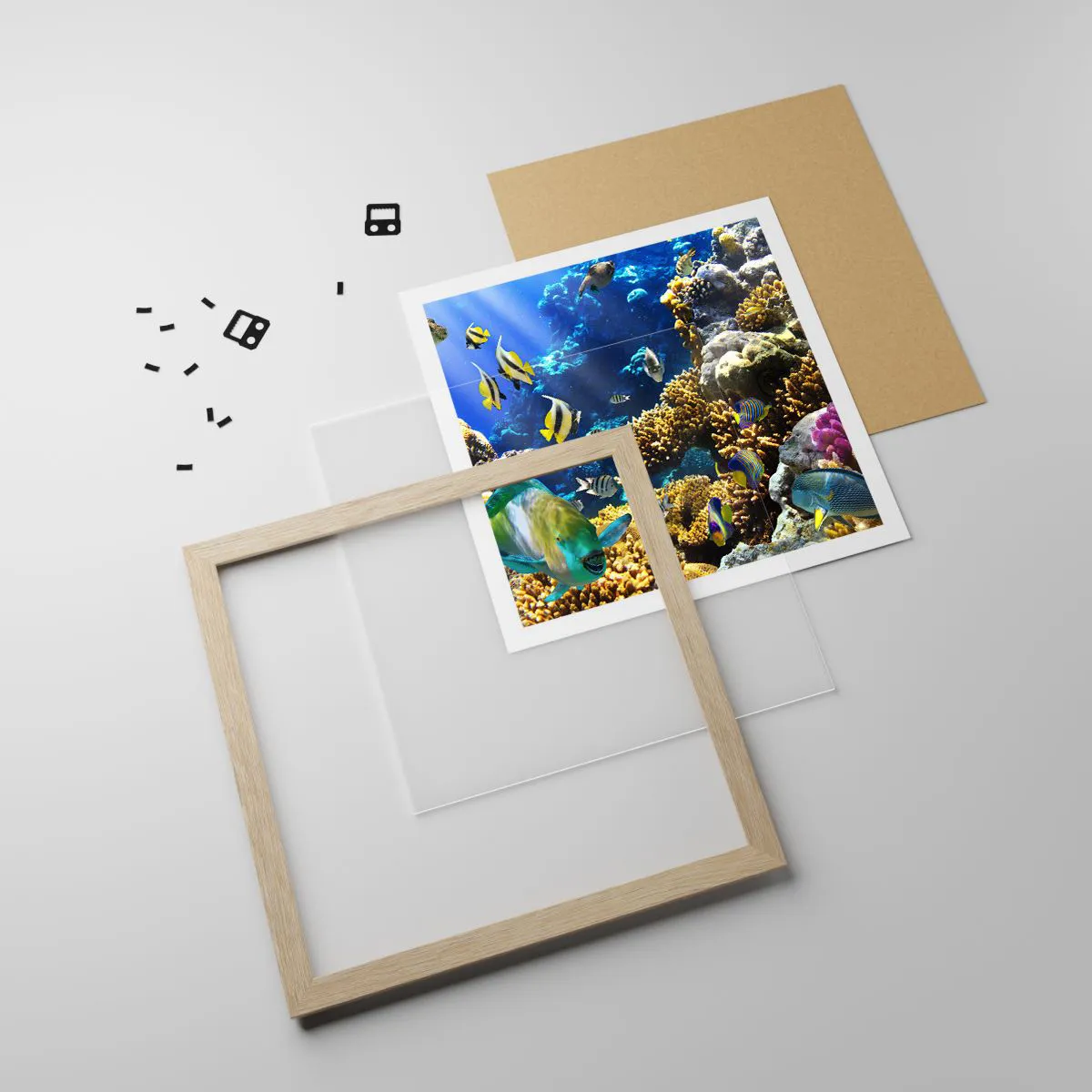 Pôster com moldura de carvalho claro - Tráfego intenso no percurso de férias - 40x40 cm