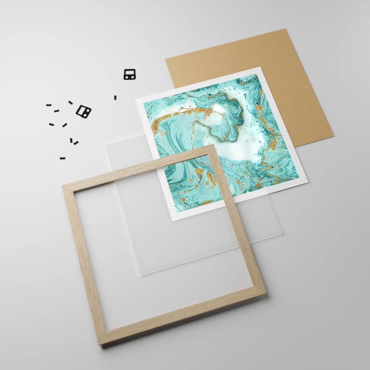 Poszter világos tölgy keretben - Az Edo-korszak nagy hulláma alatt - 40x40 cm