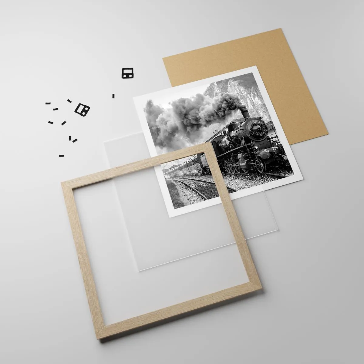 Poster in light oak frame - Standing at the Station... - 60x60 cm