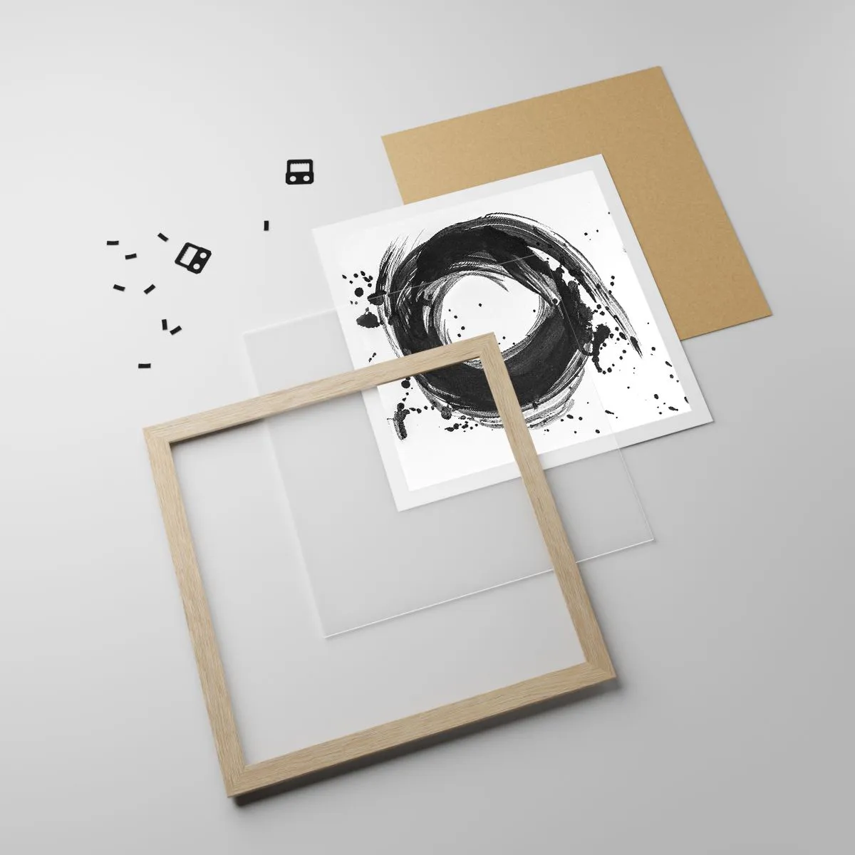Plakat i ramme af lyst egetræ - Skabelsens hvirvelstrøm - 30x30 cm