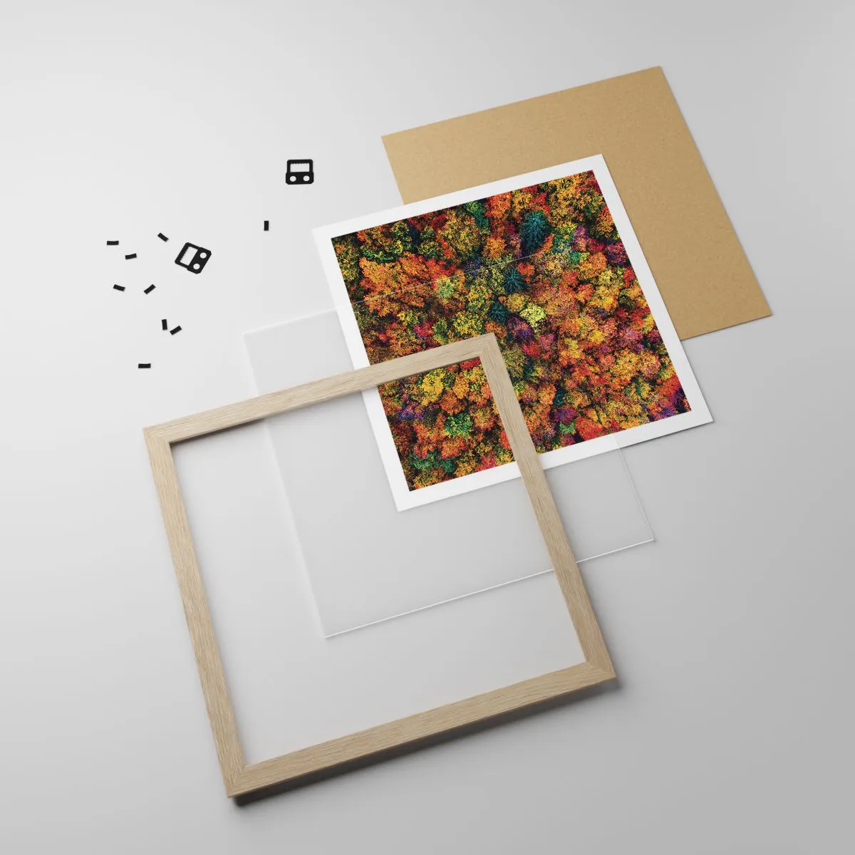 Plakat w ramie jasny dąb - Bukiet jesiennych drzew - 60x60 cm