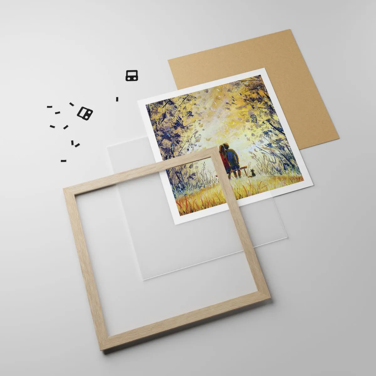 Plakat i ramme af lyst egetræ - Et magisk øjeblik - 40x40 cm