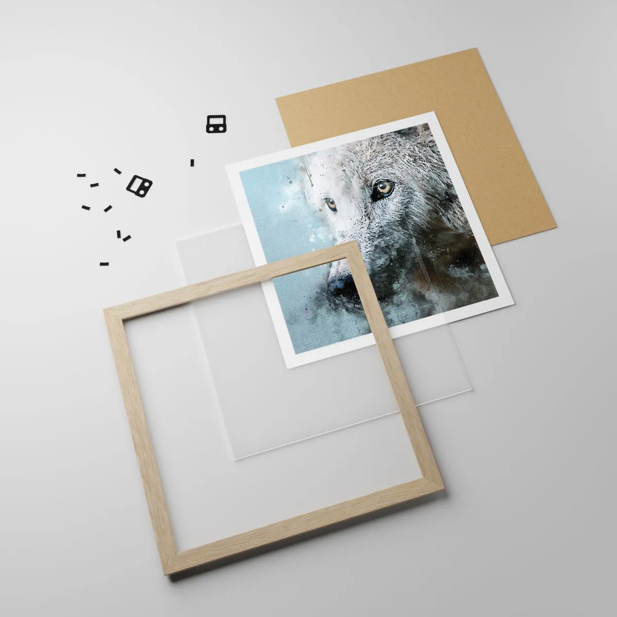 Plakat i ramme af lyst egetræ - Mød ulvesjælen - 50x50 cm