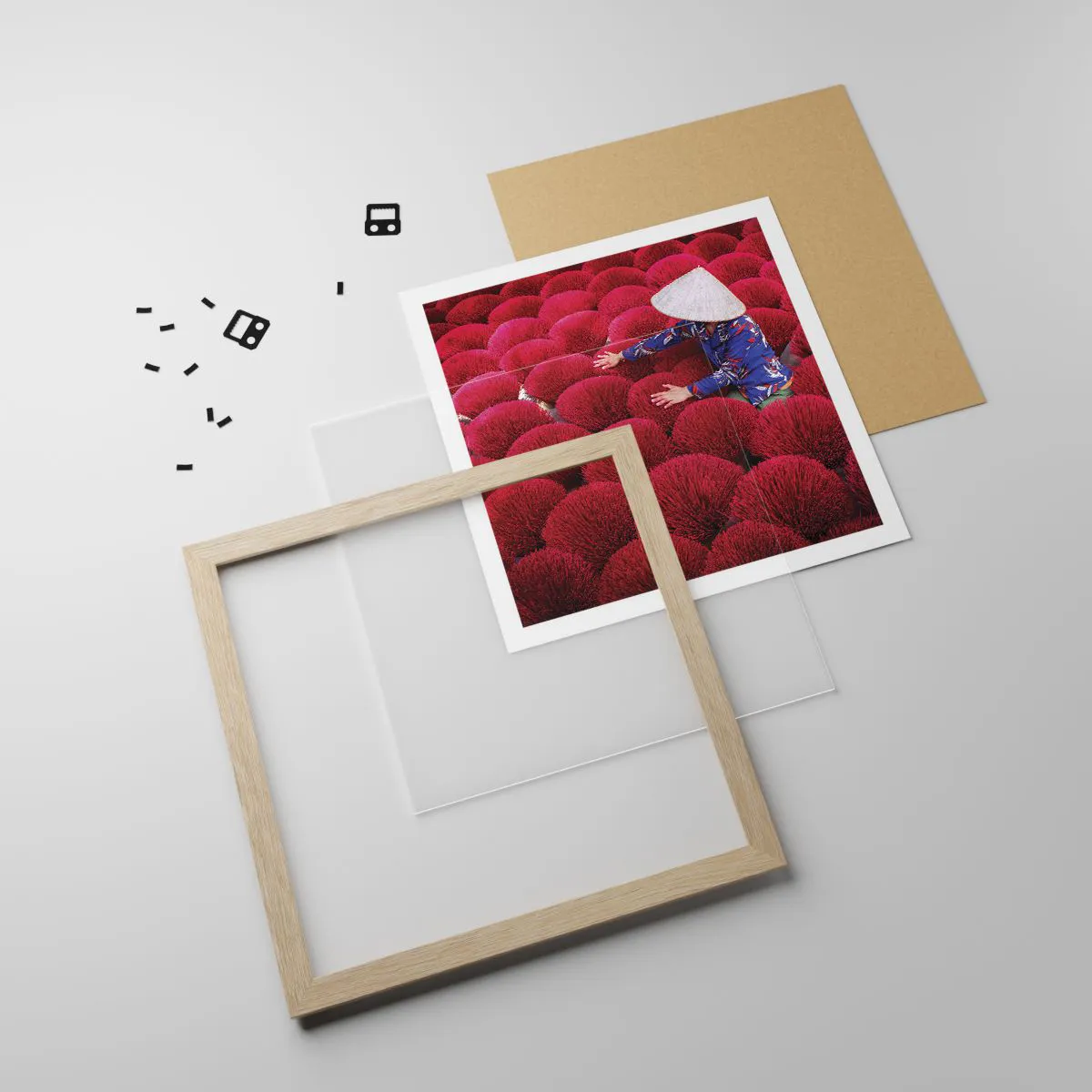 Plakat w ramie jasny dąb - Na ryżowym polu - 60x60 cm