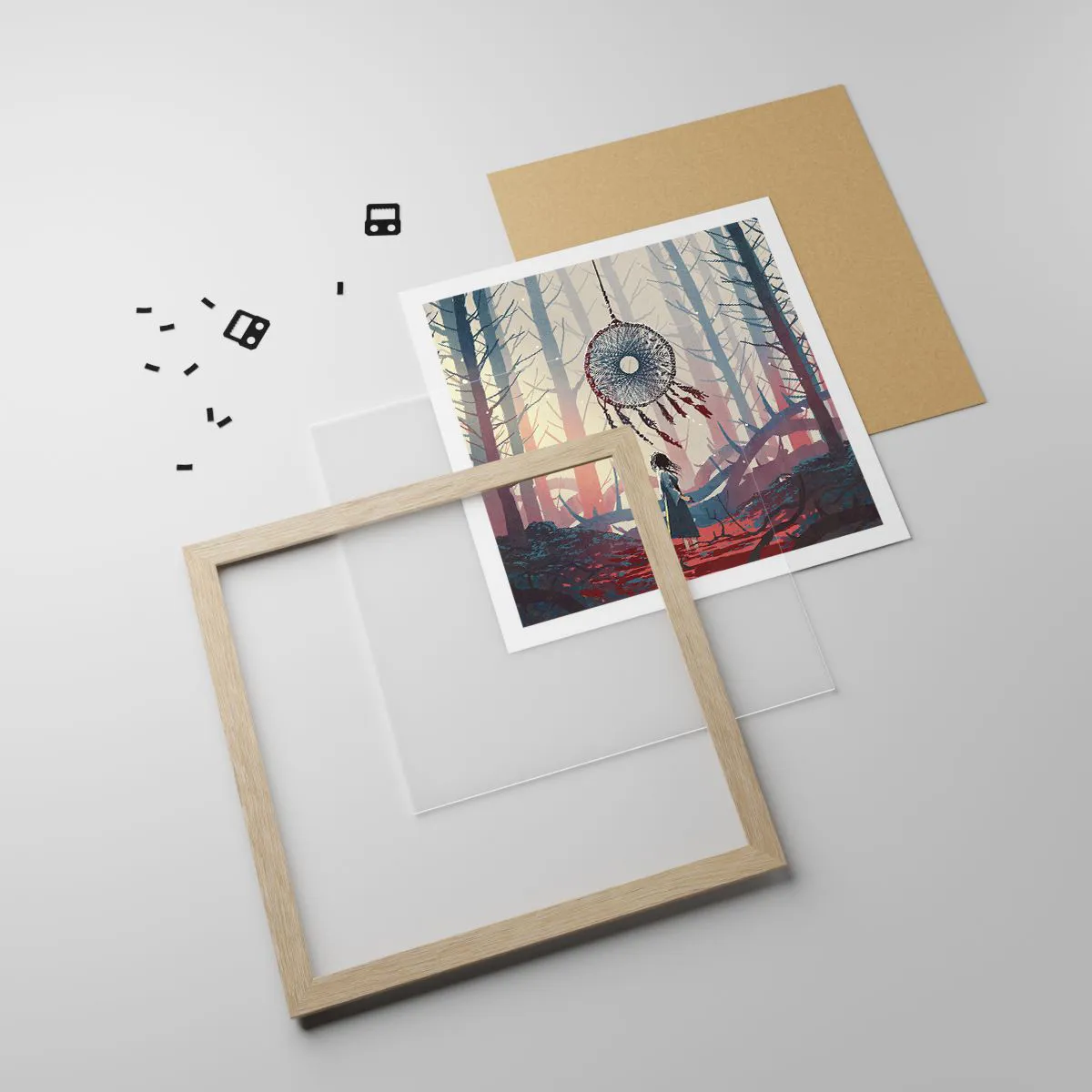 Pôster com moldura de carvalho claro - O ritual secreto da felicidade - 60x60 cm