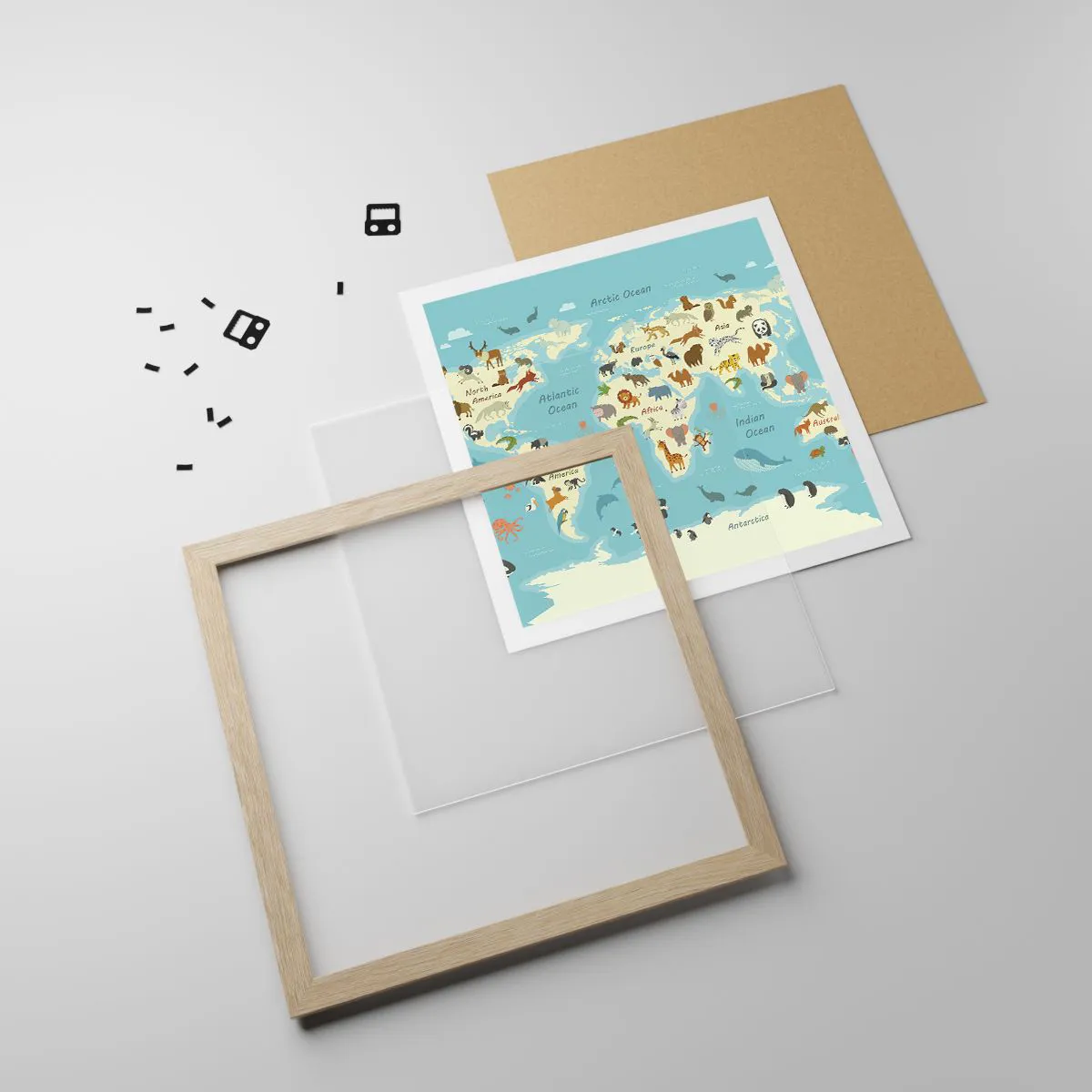 Plakat i ramme af lyst egetræ - Gode naboer - 40x40 cm