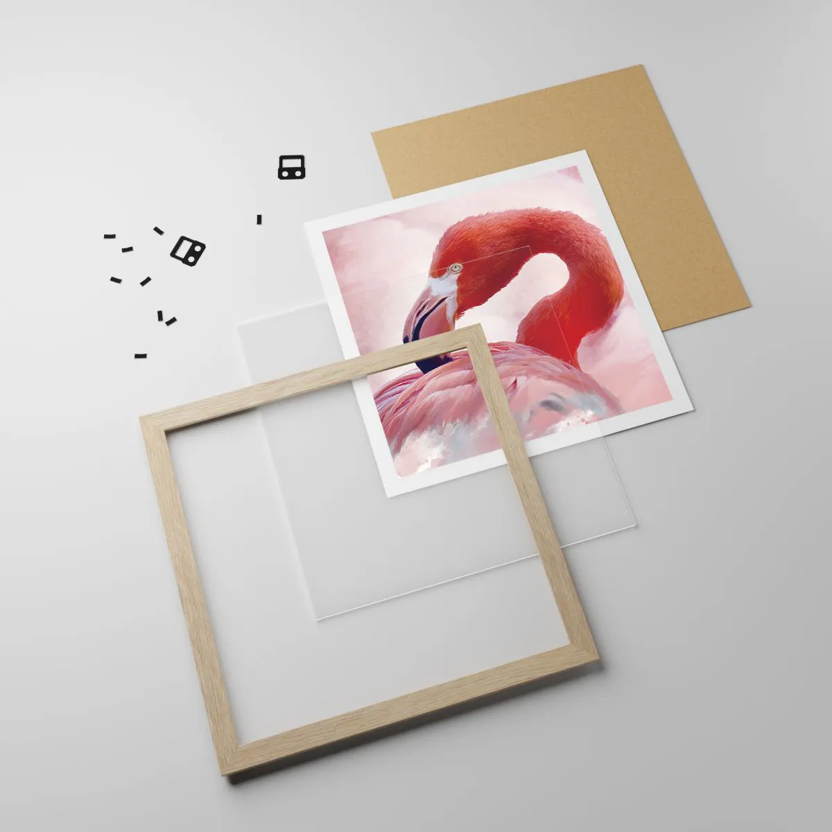 Poster in light oak frame - Bird Look - 50x50 cm