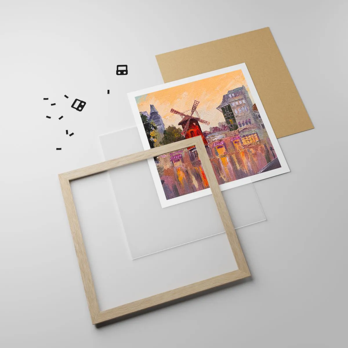 Poster in light oak frame - Icons of Paris - Moulin Rouge - 50x50 cm