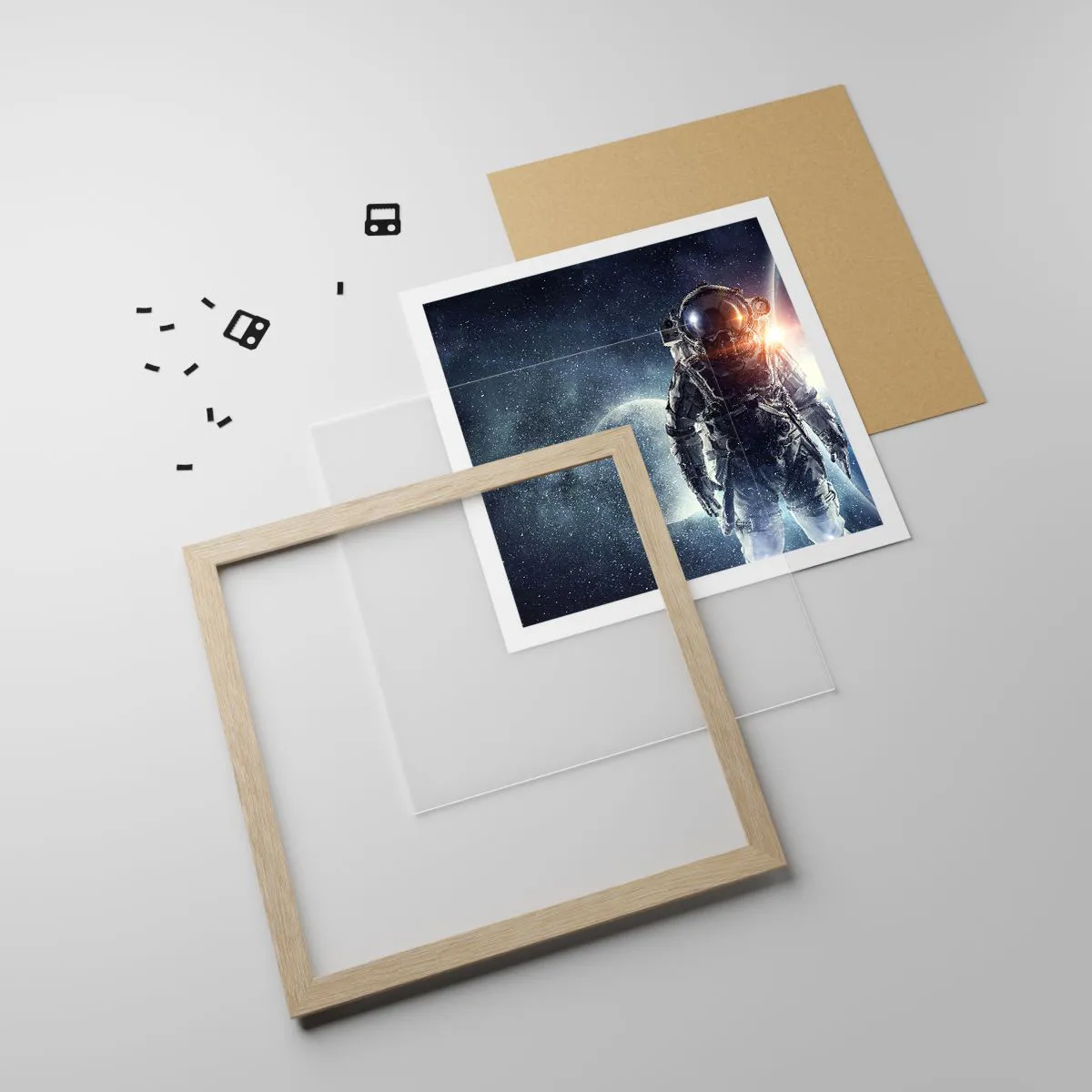 Poster în ramă de stejar deschis - Aventură spațială - 50x50 cm