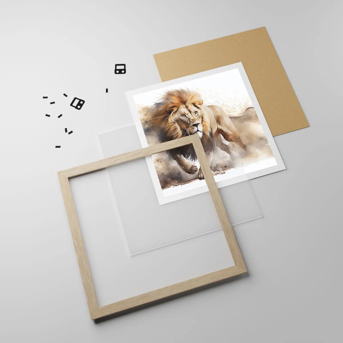 Plakat i ramme af lyst egetræ - Kongen er taget af sted - 30x30 cm