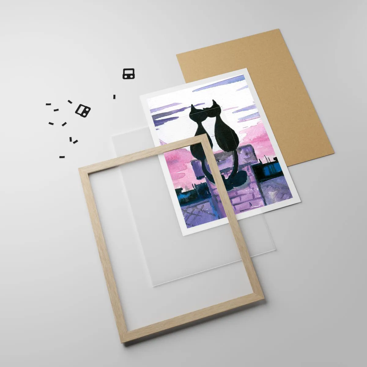 Poster in einem Rahmen aus heller Eiche - Rendez-vous unter dem Mond - 70x100 cm