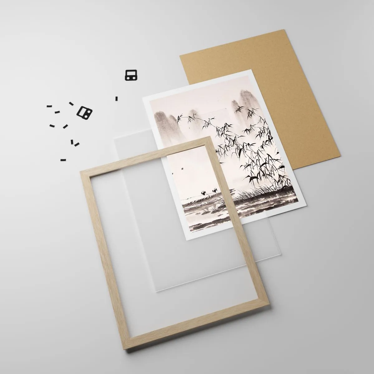 Plakat i ramme af lyst egetræ - Stilhed i rismarkerne - 50x70 cm