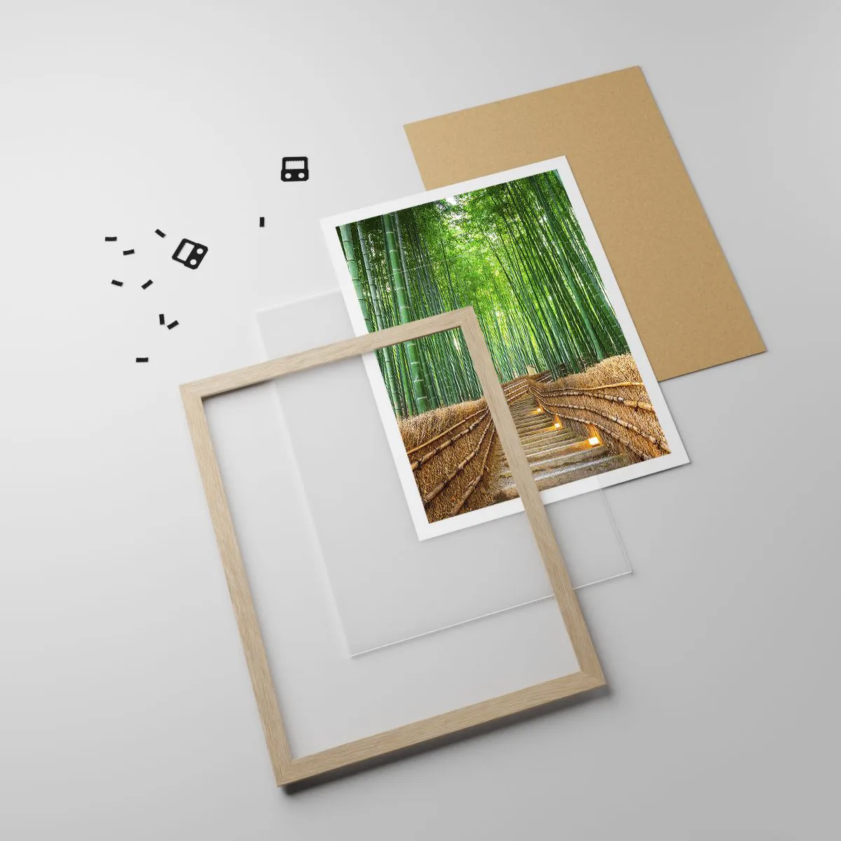 Plakat i ramme af lyst egetræ - Essensen af den asiatiske natur - 50x70 cm