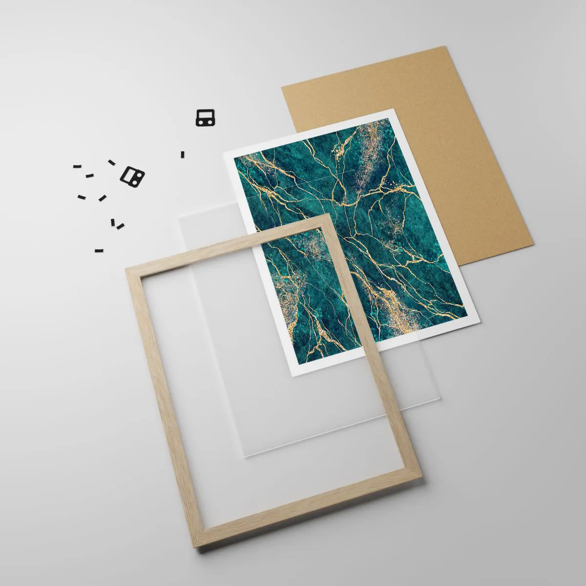 Pôster com moldura de carvalho claro - Veia dourada - 30x40 cm