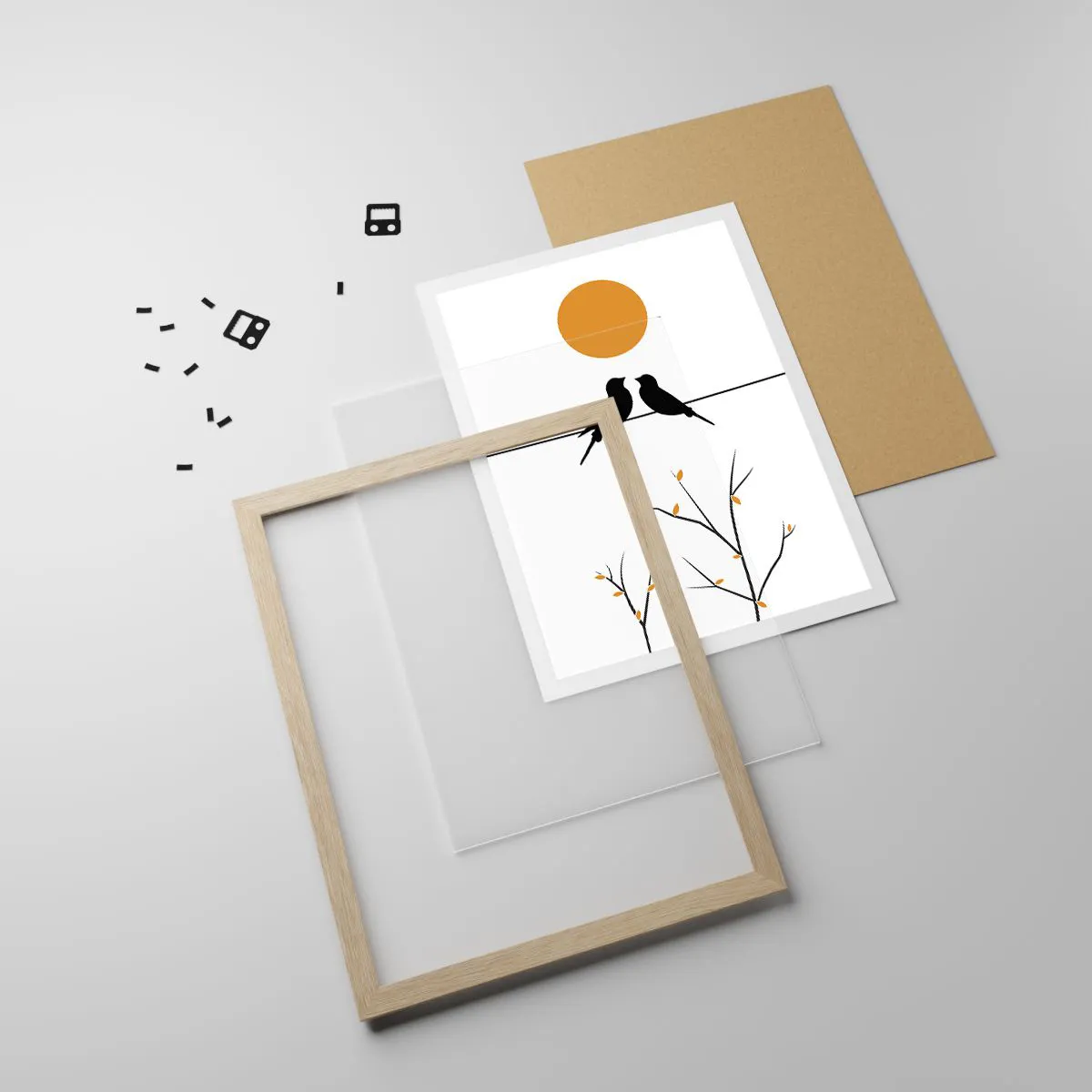 Plakat i ramme af lyst egetræ - Nattergal - 70x100 cm
