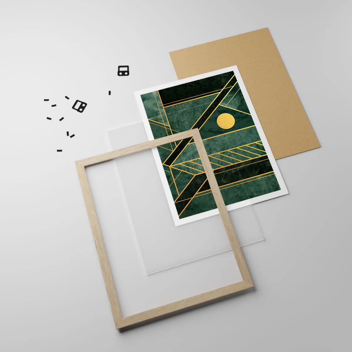 Poster in einem Rahmen aus heller Eiche - Dynamik von Gold und Azurblau - 61x91 cm