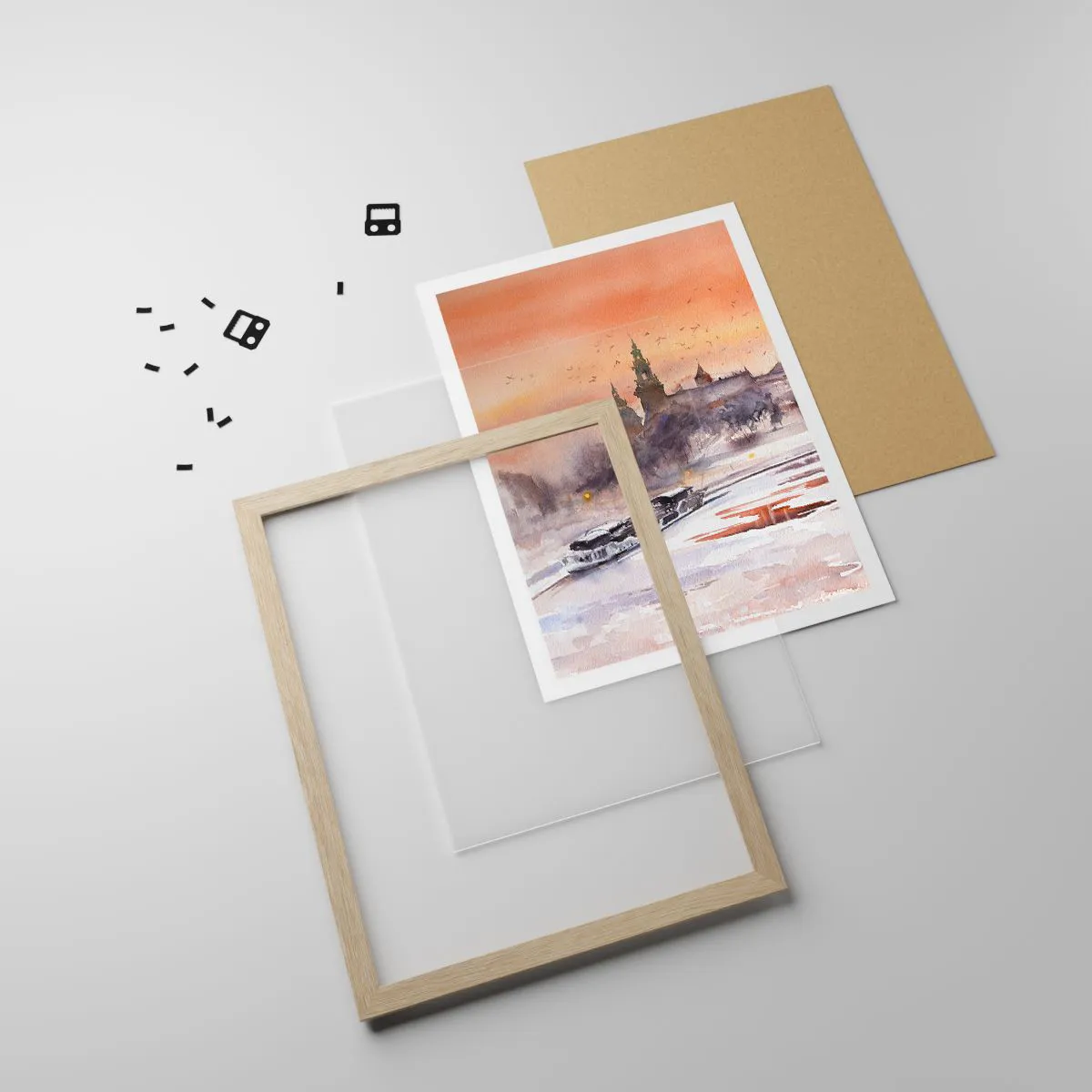 Poszter világos tölgy keretben - Királyi naplemente - 50x70 cm