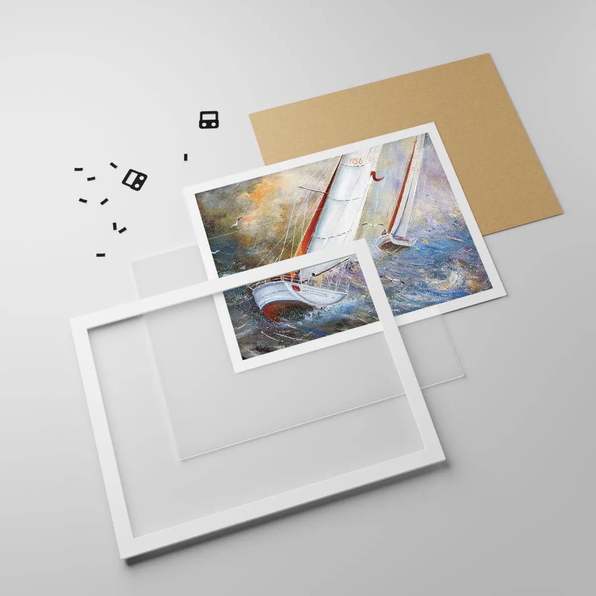 Poster in einem weißen Rahmen - Durch die Wellen laufend - 40x30 cm