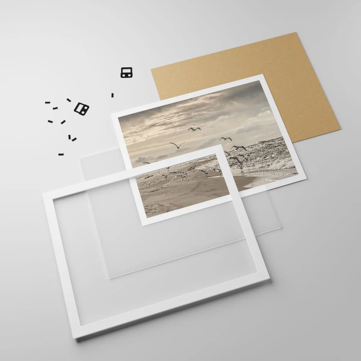 Affisch i vit ram - Havets brus, fågelsång - 40x30 cm