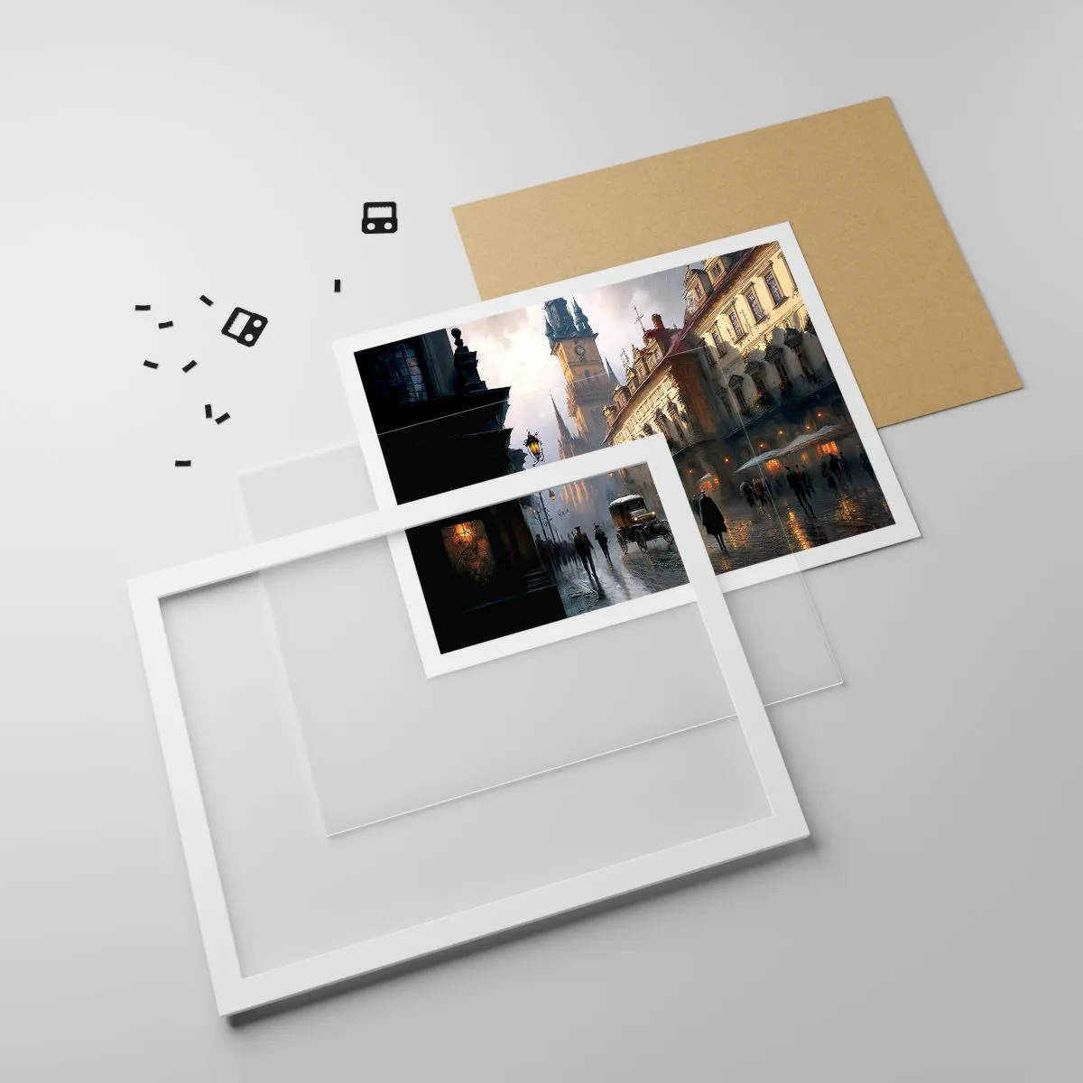 Affisch i vit ram - Magin under en kväll i Prag - 91x61 cm