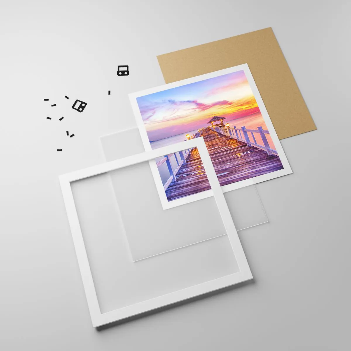 Affiche dans un cadre blanc - Poster - Le silence lilas-doré du soir - 30x30 cm