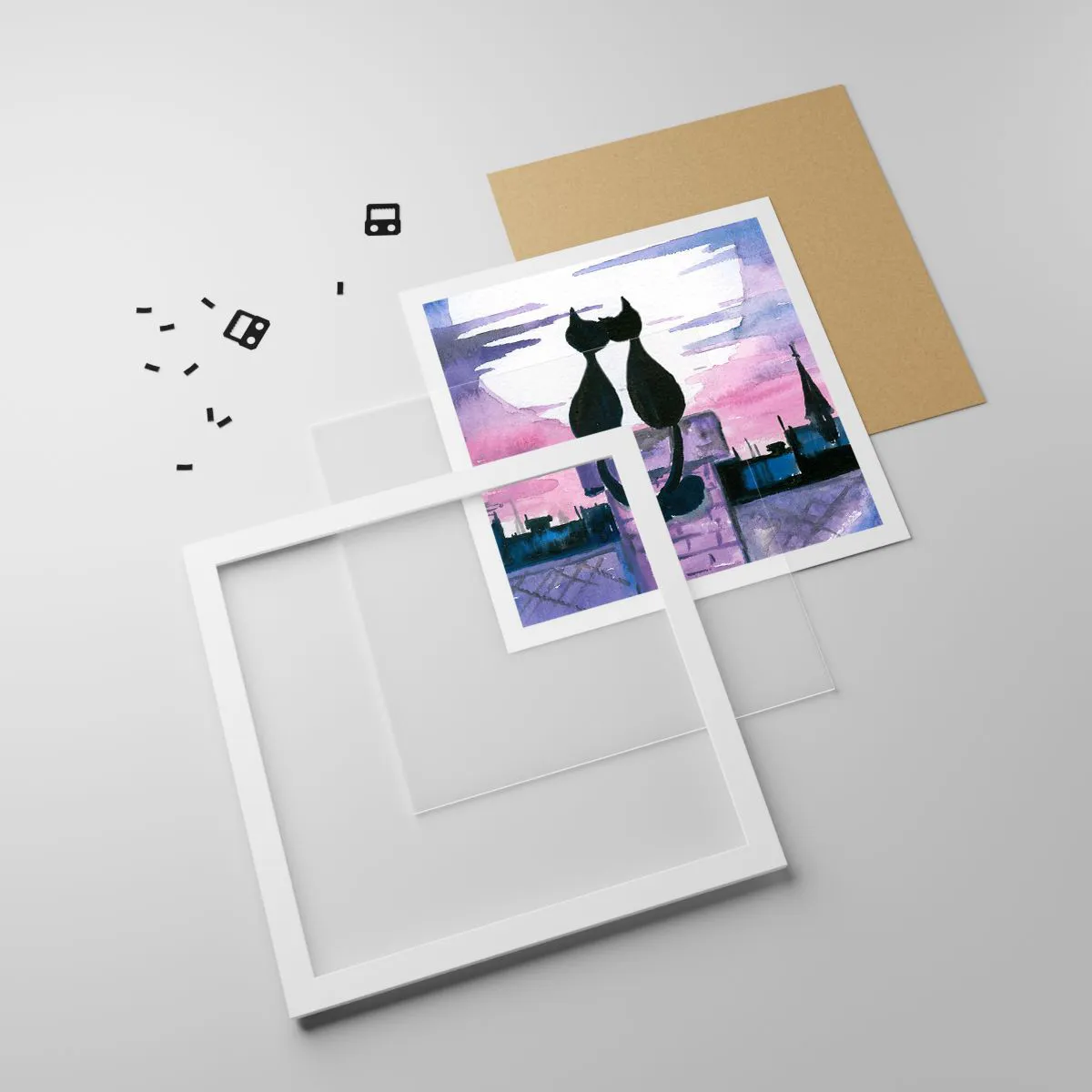 Poster in einem weißen Rahmen - Rendez-vous unter dem Mond - 50x50 cm