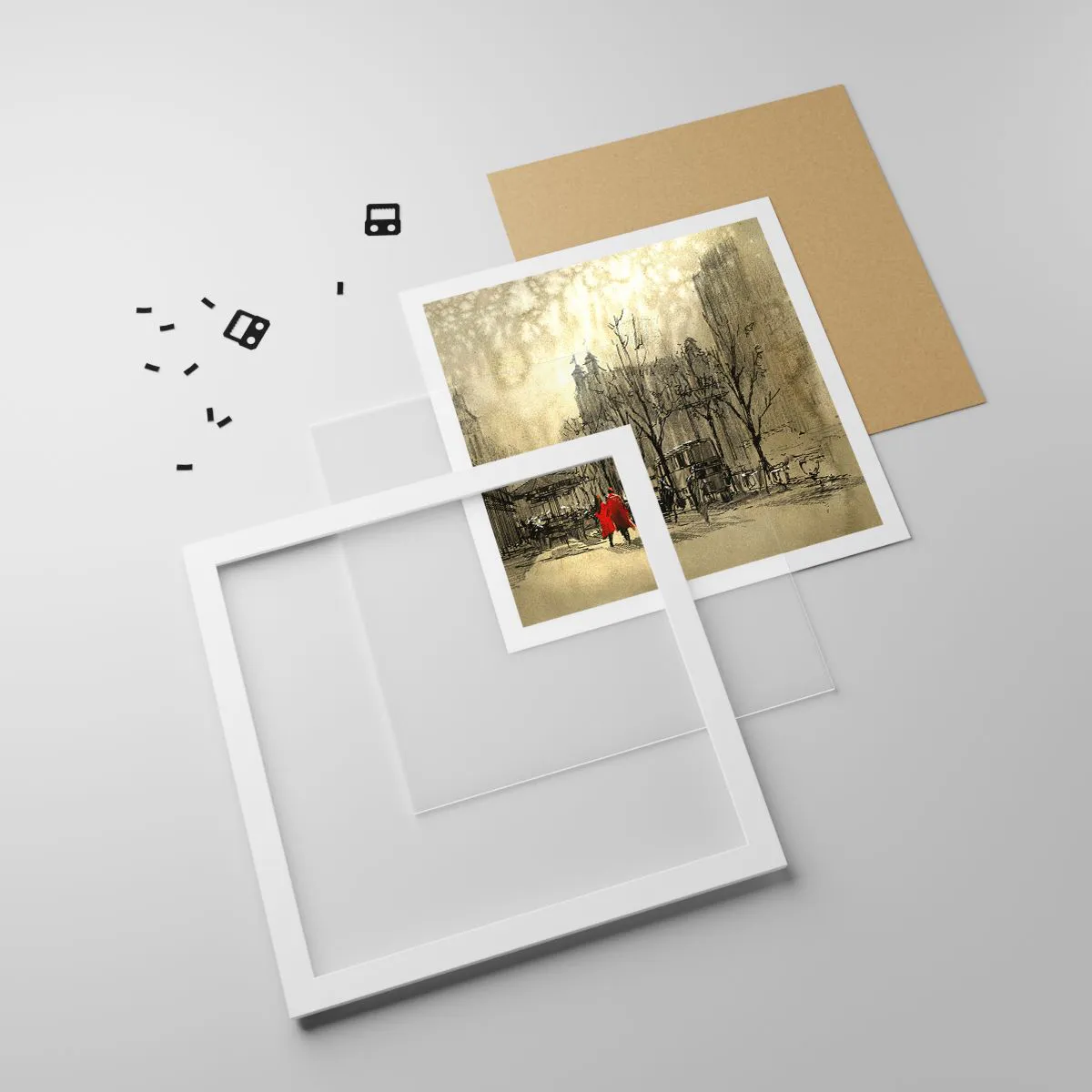 Poster în ramă albă - O întâlnire în ceața londoneză  - 30x30 cm