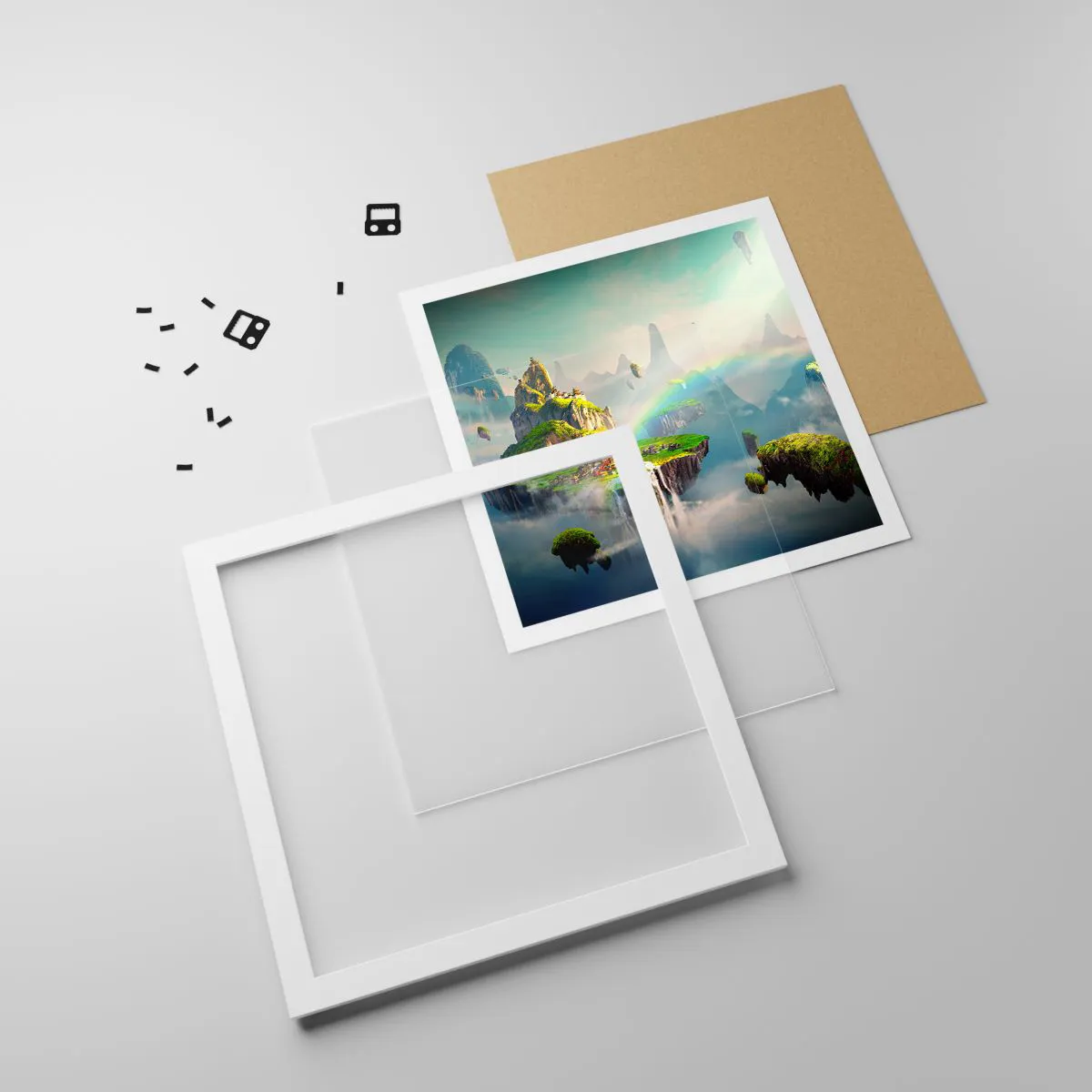 Poster in einem weißen Rahmen - Mitten am Himmel - glückliche Inseln - 60x60 cm