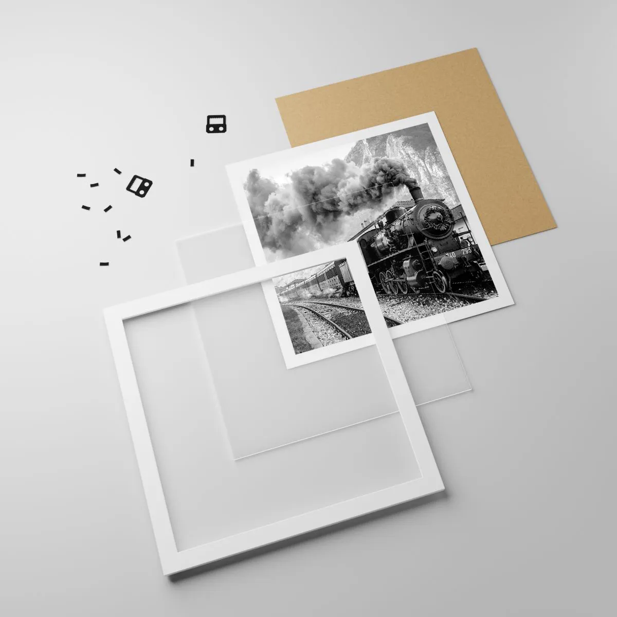 Poszter fekete keretben - Indulását a mozdony várja… - 50x50 cm
