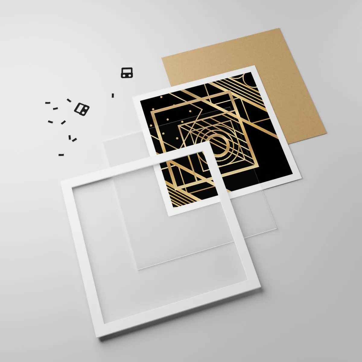 Poster in einem weißen Rahmen - Goldene Geometrie - 30x30 cm