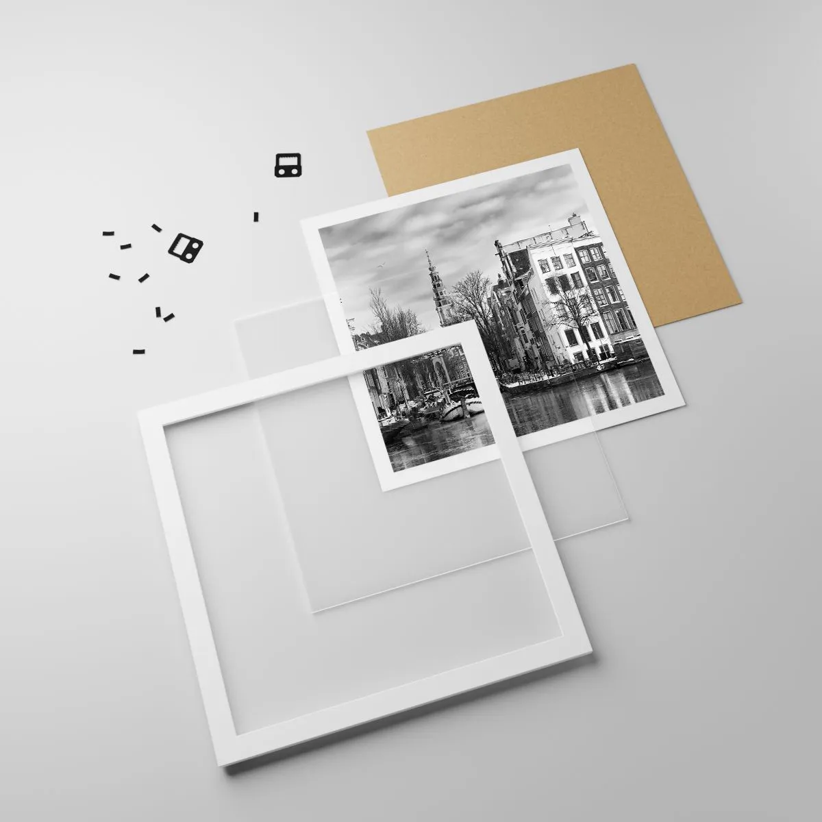 Póster en marco blanco - Ambiente de Ámsterdam - 30x30 cm