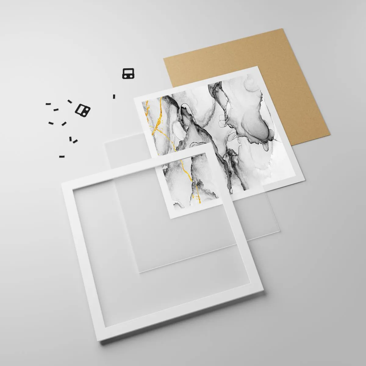 Plagát v bielom ráme - Kompozícia so zlatým motívom - 40x40 cm