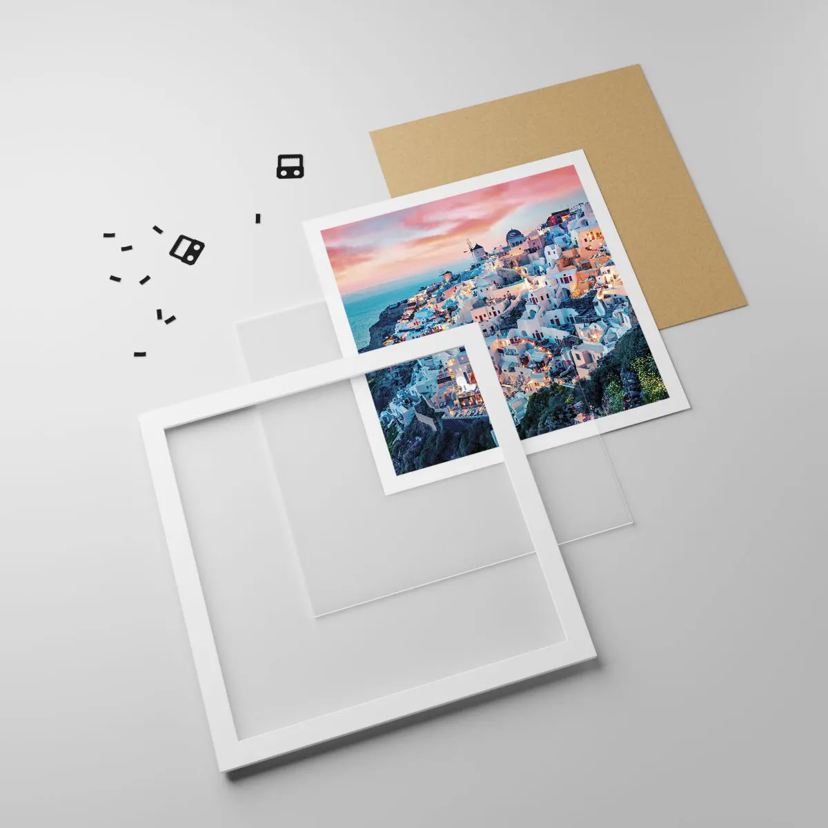 Poster în ramă albă - Vacanța ta grecească - 40x40 cm