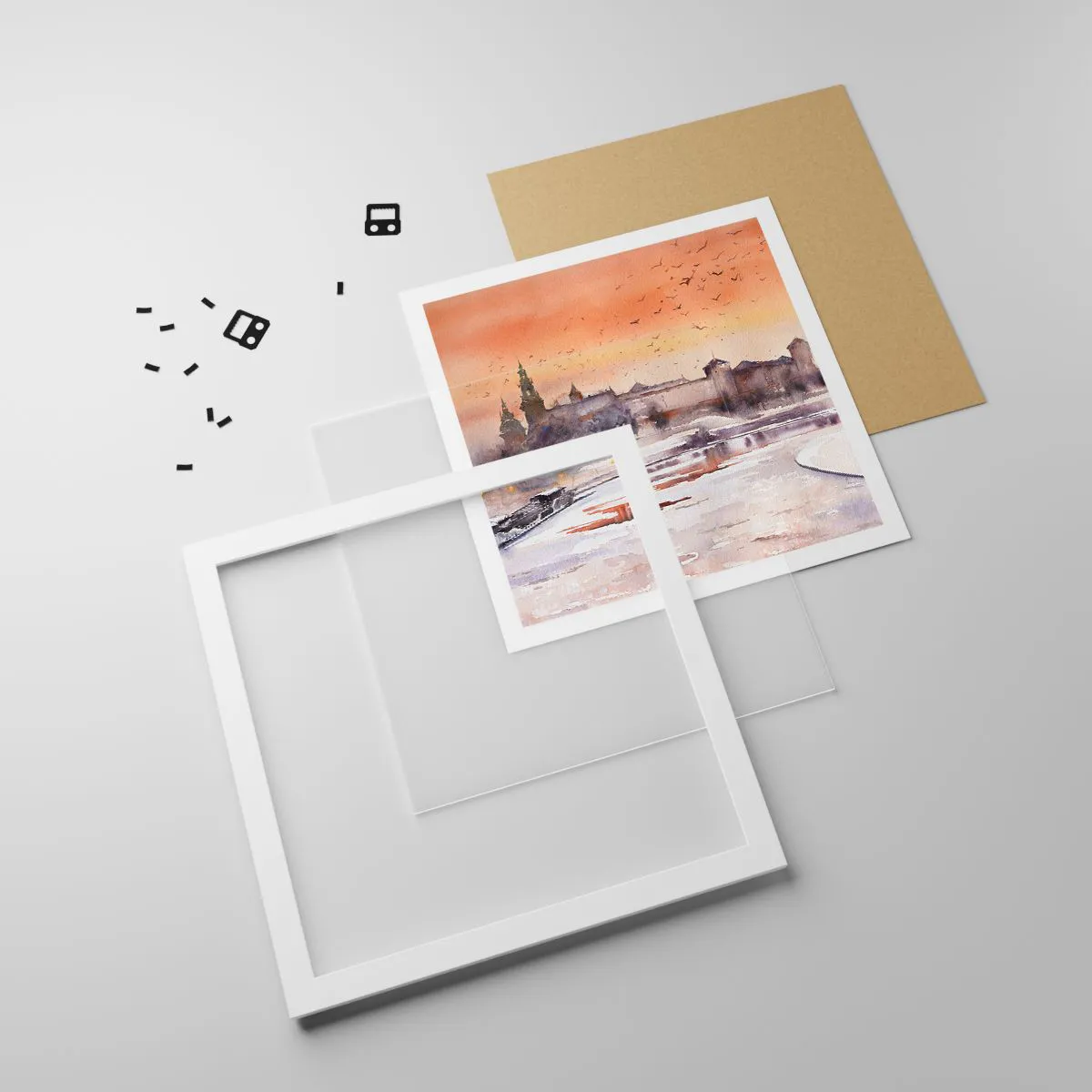 Plagát v bielom ráme - Kráľovský západ slnka - 50x50 cm