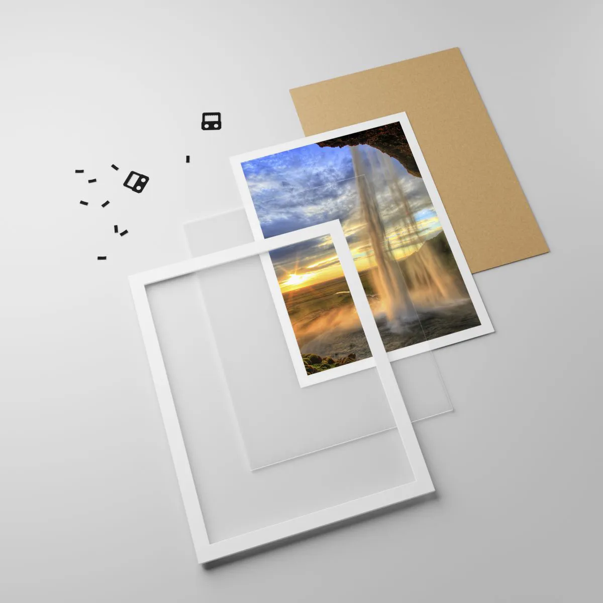 Poster in een witte lijst - De wereld achter een sluier van druppels - 50x70 cm