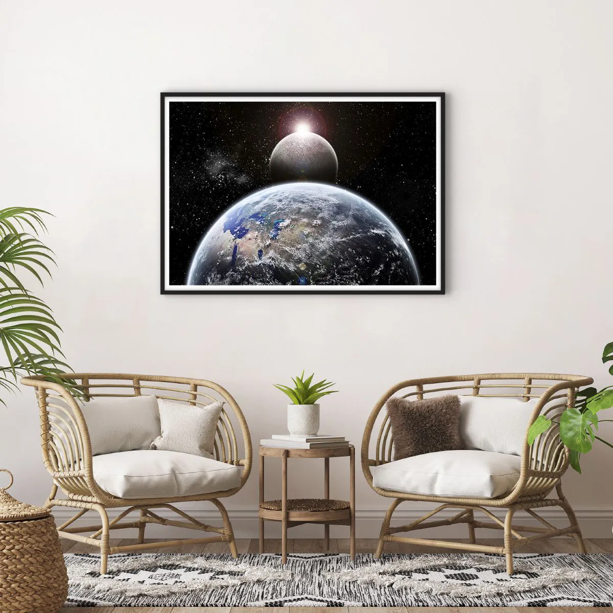 Poszter fehér keretben - Űr táj - nap kelte - 100x70 cm