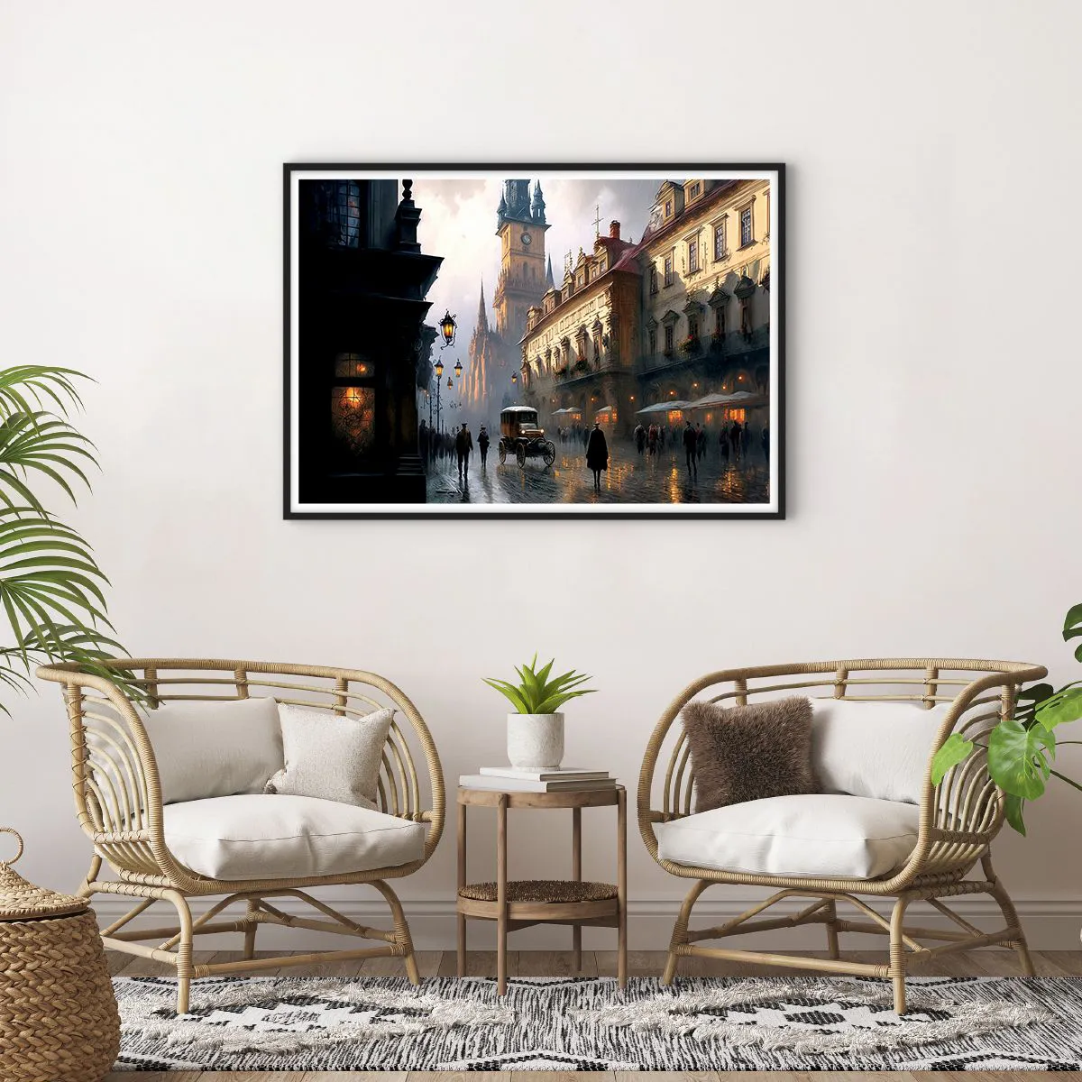 Affisch i svart ram - Magin under en kväll i Prag - 100x70 cm