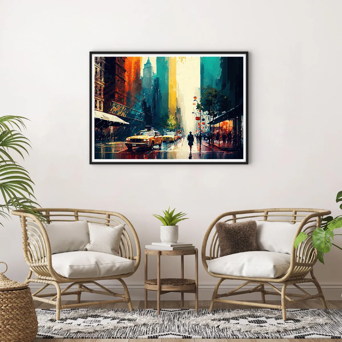 Poster în ramă neagră - New York - aici și ploaia este colorată - 100x70 cm