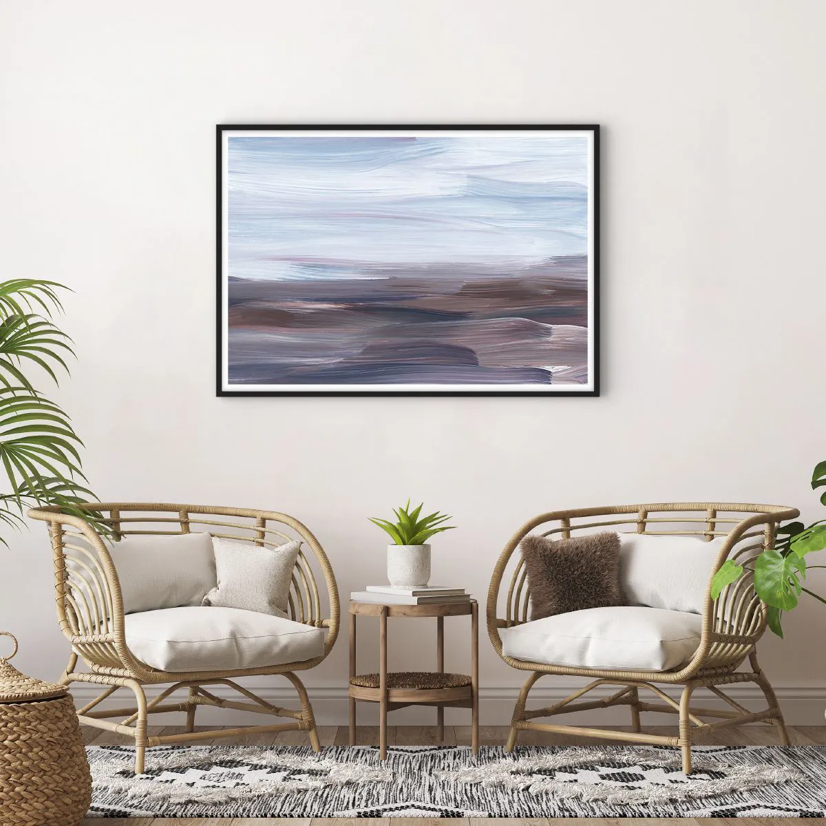 Affiche dans un cadre noir - Poster - Une abstraction subtile aux traits délicats dans des tons pastel. - 100x70cm - Éléments : eau - Décoration murale moderne pour le salon et la chambre ARTTOR